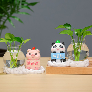 Ornements hydroponiques en résine, décoration de bureau, 2 pièces, style Feng Shui, plantes vertes, vases, fournitures de bureau, cadeau du nouvel an chinois - Product Image 1