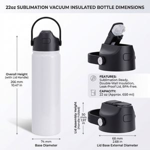 Custom logo 22oz <b>Double</b> <b>Wall</b> Wide Mouth Travel Tumbler Stainless Steel DIY Suablimation Blanks Water Bottle with Leak Proof Lid - Product Image 3