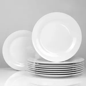 Toplu ucuz fiyat düz plat en yemekleri 10.5 inç büyük saf beyaz otel yuvarlak seramik porselen yemek tabakları seti restoran için