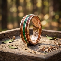 Bague en carbure de tungstène or rose 8 mm POYA avec incrustation de malachite et de bois de koa, alliance personnalisée gravée au laser, bijoux pour homme