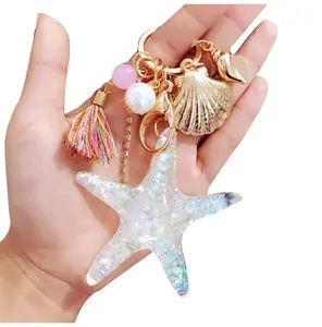 Wholesale Custom Starfish Shell Colorful Cute Pendant Simple Delicate Keychain