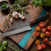 Nouveauté - Couteau de cuisine professionnel Kiritsuke à manche octogonal en bois à motif ondulé, 8 pouces, forgé en acier japonais VG10