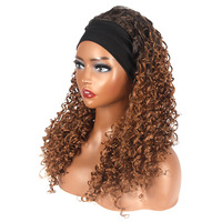 Perruque Afro Bouclée Synthétique Longue et Volumineuse Marron Ondulée Profonde Sans Colle avec Bonnet en Maille Élastique Réglable pour Usage Quotidien Résistante à la Chaleur