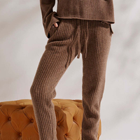 Ensemble de pantalons amples en tricot côtelé de laine et cachemire pour femme, collection automne-hiver 2024, avec logo décoratif, fabrication ODM, pantalons pour femmes