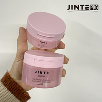Jolies boîtes cosmétiques roses en plastique monomatériau PP avec couvercle à clapet et spatule pour beurre, nettoyant, soin de la peau