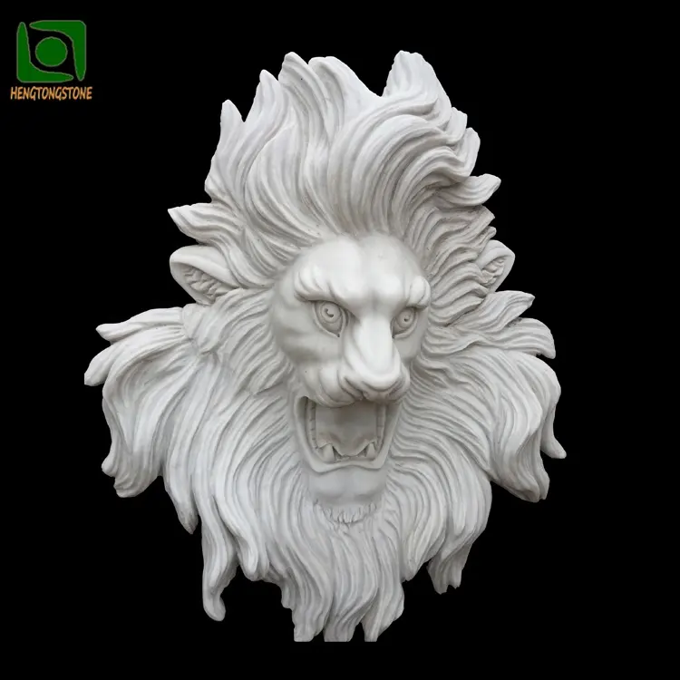 Estatua de Animal de mármol para colgar en la pared, escultura de cabeza de león de mármol blanco