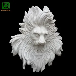 生动的壁挂大理石动物雕像白色大理石狮子头雕塑