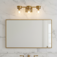 Appliques murales de salle de bain modernes à 3 lumières, finition laiton, 20 pouces, verre cylindrique transparent, LED à intensité variable, avec douille E26, OEM