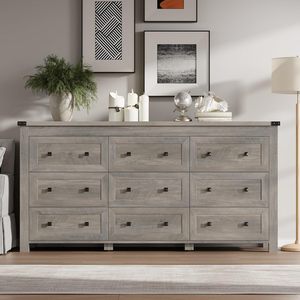 <span class=keywords><strong>Commode</strong></span> à 9 tiroirs <span class=keywords><strong>gris</strong></span> <span class=keywords><strong>foncé</strong></span> avec poignées métalliques décoratives - Meuble de chambre robuste et élégant pour un rangement amélioré - Product Image 3
