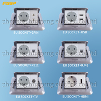 Cache-montage métallique CE pour prise de sol Schuko IP20 argent/doré avec 2 ports USB et RJ45, 125V 16A