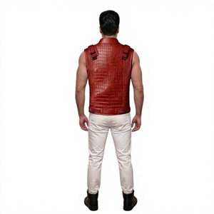 Nuevo Chaleco de Cuero de Cocodrilo Rojo Grabado Personalizado para Hombre, Chaleco Táctico Urbano Super Rider, Chaleco de Cuero para Motocicleta - Product Image 5