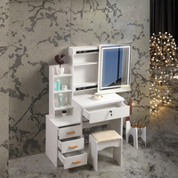Coiffeuse de Luxe Européenne à 4 Tiroirs avec Panneau LED Intégré, Finition Chêne Massif, pour Chambre et Salle de Bain Féminine