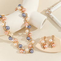 Parure de bijoux de mariée classique et élégante, collier et boucles d'oreilles en perles d'imitation colorées pour femme, vente en gros