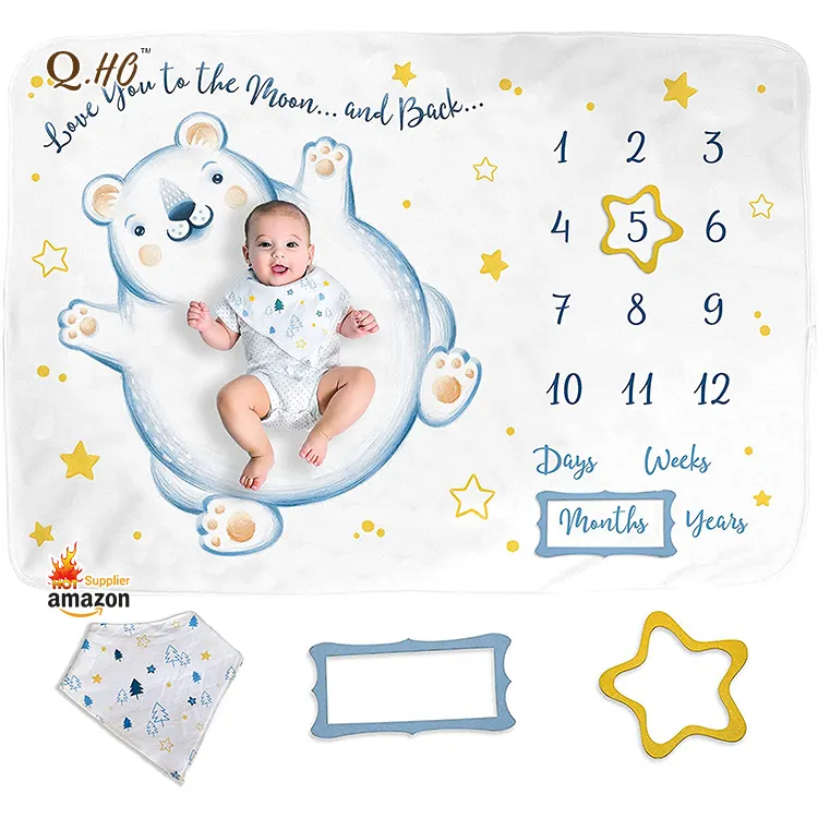 Hot Sale Custom Kids Super Soft Flannel Fleece Baby Monthly Photography baby Milestone Blanket