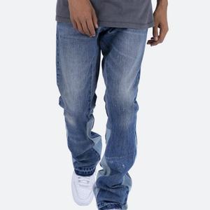 กางเกงยีนส์ทรงสลิมฟิตขาบานแต่งชายขาดสไตล์ลำลองสำหรับผู้ชายสั่งทำขายส่งแบบคัลเลอร์บล็อกสีตัดกัน - Product Image 5