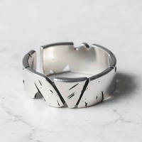 Bagues vintage en acier inoxydable moulé, finition argent vieilli, ouverture réglable, texture rocheuse - Bijoux de marque d'usine OEM ODM