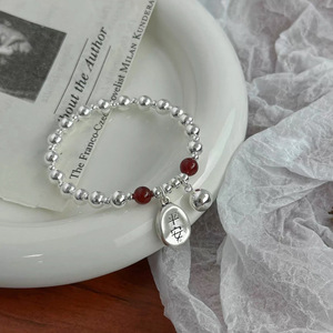 S925 Sterling Silver Peace Charm <b>Bracelet</b> With Red Agate <b>Beads</b> For Women Gift Jewelry - Product Image 2