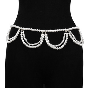 โซ่คาดเอวมุกสำหรับผู้หญิง มุกเทียมสีทองขาว สวมใส่ได้ทุกวัน แฟชั่นบอดี้เชน สไตล์เข็มขัดแบบพันรอบตัว - Product Image 2
