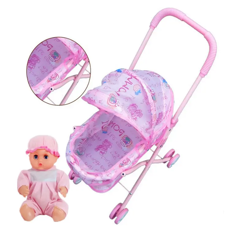 Roze Baby Glijdende Wandelwagen Poppenaccessoires Trolley Pop Meubels Kinderwagen Pop Speelgoed Voor Meisjes Geschenken