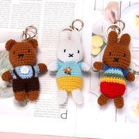 Porte-clés pendentif Lapin Miffy, Ours Boris, Lapin Melani Arc-en-ciel, en fausse fourrure douce tressée à la main, avec figurines petit ours et petit lapin