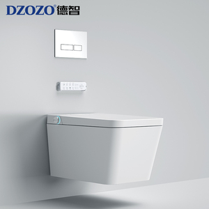 Inodoro de cerámica blanco de doble descarga, suspendido en la pared, con taza cuadrada y tapa de asiento de inodoro personalizable, con drenaje de trampa P. - Product Image 4