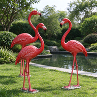 Ensemble de sculptures de flamants roses en fibre de verre, statue de flamant rose rouge en FRP, sculpture animale pour aménagement paysager extérieur, parcs et installations aquatiques