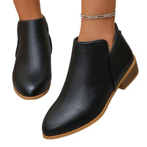 Stivaletti da <span class=keywords><strong>Donna</strong></span> Casual in Tinta Unita con Punta Affusolata, Cerniera Posteriore, Suola Spessa, Tacco a Zeppa, Stile Retrò in Materiale PU - Product Image 6