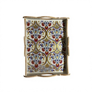 Bandeja de Servir de Madera con Recubrimiento en Polvo, Multifuncional, Portátil, Ecológica y Duradera, con Diseño Floral, Apta para Lavavajillas y Microondas - Product Image 2