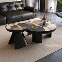 Ensemble de tables basses rondes en bois de luxe, style moderne, pour salon, mobilier d'intérieur, design élégant noir, style ferme, parquet unique