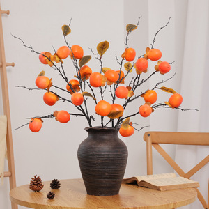 Rama de Caqui Artificial Mo Hua Ge, Flor de Seda Plástica, Decoración para el Hogar, Material para Arreglos de Frutas de la Fortuna del Año Nuevo Chino - Product Image 1