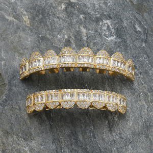 G029 Top 8 Bottom 8 Tooth Zircon Bling Bling Plaqué Argent/Or Hip Hop <span class=keywords><strong>Grilz</strong></span> Carrés pour Hommes pour Cadeau - Product Image 5