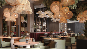 Design d'intérieur de restaurant de luxe, tables et chaises sur mesure, canapés, comptoir de bar, mobilier commercial - Product Image 3