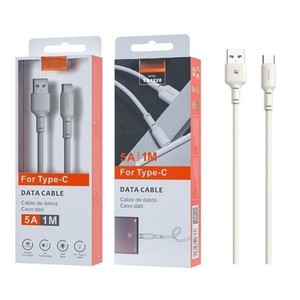 Cable - Cable de datos USB 2.0 a tipo-C de 1m, 5A, carga rápida, con indicador de carga, color blanco. ideal para sincronizar y - Product Image 1