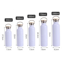 Bouteille d'eau à large ouverture en acier inoxydable à double paroi, thermos sous vide avec couvercle en bambou, pour le camping et les sports, blanc/vert
