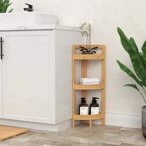 Venta al por mayor a casa triángulo de 4 niveles ducha Rack de almacenamiento de madera de baño de bambú estante de la esquina - Product Image 4