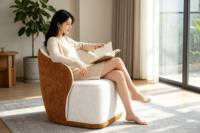 Fauteuil pivotant d'appoint en velours blanc et ambre bicolore, dossier haut, assise rembourrée durable, design moderne et élégant pour chambre et salon