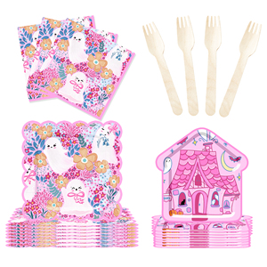 DAMAI Pink Halloween Paper Plates Set Halloween House Theme Party Decorations Paper Plates Cups Napkins for Kids Halloween Party - Product Image 3