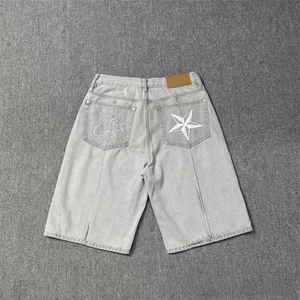 Shorts amples décontractés pour hommes, style international, avec broderie étoile, rétro urbain, effet usé, en coton délavé soleil, pour l'été - Product Image 3