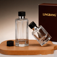 Flacons de parfum en verre transparents heptagonaux personnalisables de 50 ml et 100 ml, très demandés, avec vaporisateur à pompe et boîte d'emballage