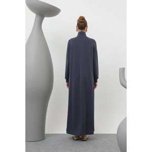 เดรสยาวคอตั้งทรงหรูหราผ่าข้างทรงหลวมผ้าทอสีดำลำลองใส่ได้ทุกวันแฟชั่นสำหรับผู้หญิง - Product Image 1