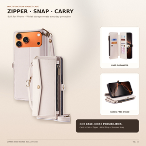 เคสโทรศัพท์แบบกระเป๋าสตางค์อเนกประสงค์พร้อมซิปด้านข้างสำหรับ <span class=keywords><strong>iPhone</strong></span> 18 17 16 15 14 13 Pro Max พร้อมช่องใส่บัตรและฝาครอบป้องกัน - Product Image 1