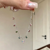 Gelang Perak Vintage Retro Gaya Dopamin Berlapis Ganda Pelangi Batu Gelembung Semanggi Niche Delikat Serbaguna Emas Warna-warni
