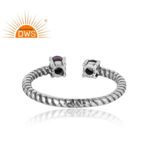 Amethyst and Topaz Gemstone Prong <b>Set</b> Ring Wholesale Antique Sterling Silver Open Band Women's Ring Jewelry - Product Image 4