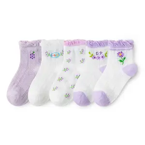 KTS445 Wholesale Custom New Arrival French Purple Story Children's Tube socks Leisure Student Lace Baby Kids Cotton Socks