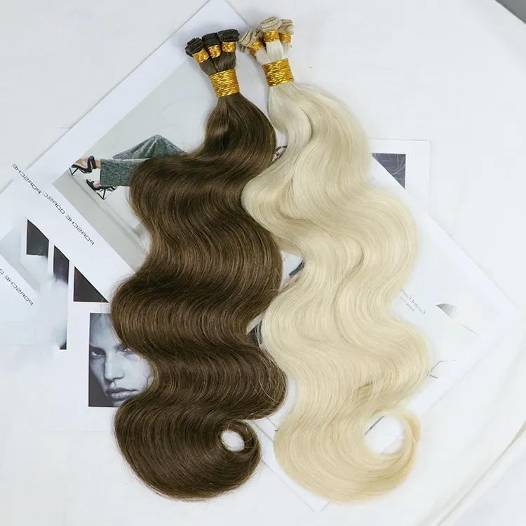 Cabello humano 100% extensões de cabelo virgem malásia, cor natural 613 amarradas à mão 12a gênio weft