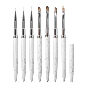 Pinceaux à ongles professionnels avec manche en métal blanc, pour liner, ombrage, ronds, biseautés, plats, pour gel, avec couvercle, en nylon, pour manucure et décoration en salon - Product Image 5