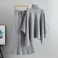 Ensemble deux pièces automne-hiver pour femme, style élégant transfrontalier, comprenant un pull en maille à col montant et un pantalon large