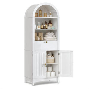 خزانة كتب خشبية عصرية طويلة بتصميم قوسي مع أرفف قابلة للتعديل وأدراج كبيرة لغرفة المعيشة - Product Image 2