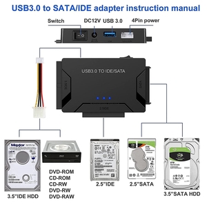 Adaptateur de câble convertisseur USB 3.0 vers SATA IDE pour disque dur HDD/SSD 3,5 et 2,5 pouces, lecteur CD/DVD ROM CD-RW 3 en 1 - Product Image 4