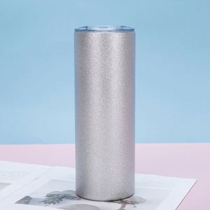 Gobelet isotherme droit et fin en acier inoxydable de 20 oz avec couvercle, personnalisable avec logo, par sublimation et à paillettes - Product Image 1